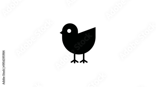 Minimalist black chick icon. Simple flat design baby bird silhouette. Cute graphic illustration on white background, avian character.
