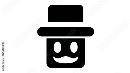 Elegant Gentleman Avatar Icon with Top Hat and Smiling Mustache Face. Minimalist Graphic Design Element for Profile.