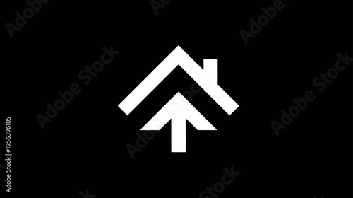 Modern geometric house icon with upward arrow, symbolizing real estate growth, property investment, and home value increase.