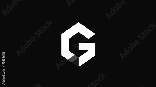 Modern geometric letter G initial icon within a sleek hexagonal shape, minimalist abstract design on a high-contrast black background
