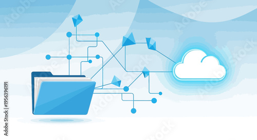 Data flow illustration depicting seamless cloud connectivity and file synchronization