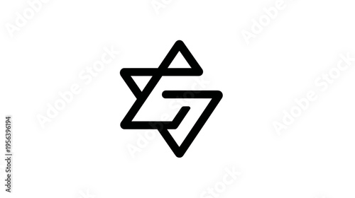 Modern Abstract Geometric Symbol with Intersecting Triangles, Minimalist Hexagram Star Shape Line Art Graphic Design
