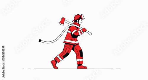 Dedicated firefighter in action carrying essential equipment with readiness spirit