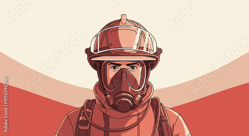 Dedicated Firefighter Illustration in Full Protective Gear with Abstract Background
