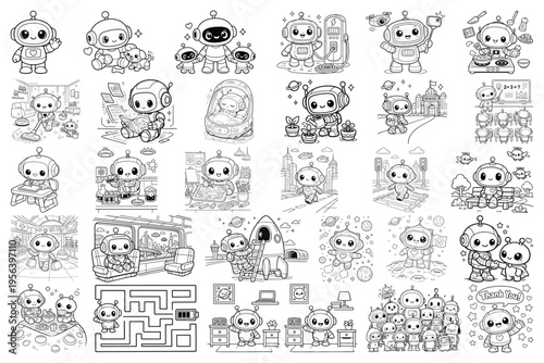 Cute Robot Coloring Book for Kids Ages 4–8 50 Easy Kawaii AI Future World Coloring Pages