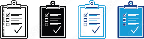 Colorful clipboard icons with checklists and checkmarks