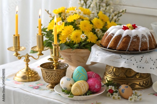 easter still life with easter eggs