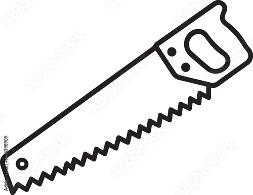 A monochrome depiction of a saw showcases its sharp teeth and ergonomic handle, a symbol of craftsmanship and precision in woodworking and construction.