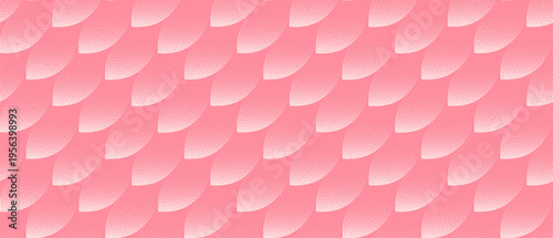 Vector abstract wide panoramic background with soft halftone petal shapes in pink tones. Flowing organic forms and grainy texture create feminine dynamic mood for beauty, fashion and lifestyle designs