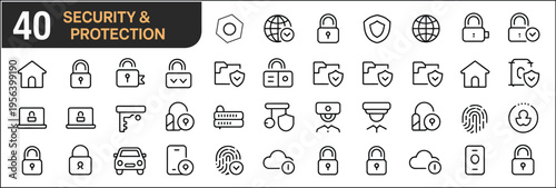 Collection of 40 security and protection icons for business and technology concepts