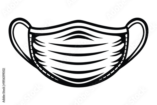 Black and white shows a face mask for protection from disease