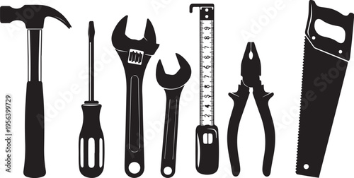 Hand Tools Collection Black Silhouette Set