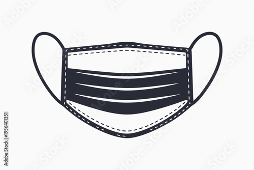 Single sketched medical mask displays protective layers and ear loops for virus safety measures
