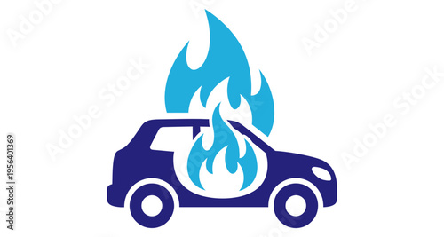 Burning Automobile Icon Vehicle Fire Safety Symbol Danger Alert Flat Design