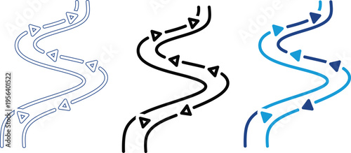 A set of three wavy arrows with directional flow