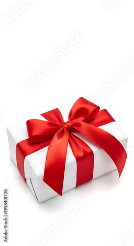 Wrapped Gift Box with Red Ribbon and Bow for Celebration.