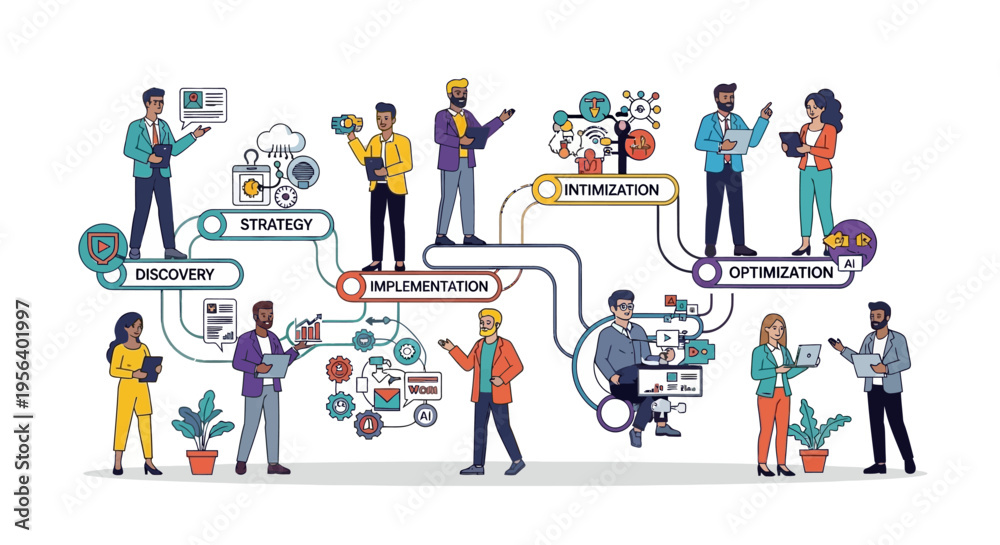 Naklejka premium Business team discussing digital strategy and implementation process