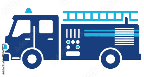 Fire Truck Vehicle Emergency Response Service Transport Ladder Equipment Blue Flat Icon