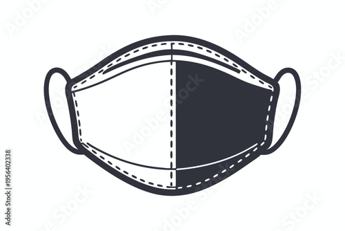 This simple illustration depicts a face mask with dark and light halves against white