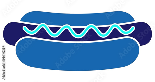 Hot Dog with Mustard Swirl in Blue Bun Close-Up Minimalist Vector Graphic