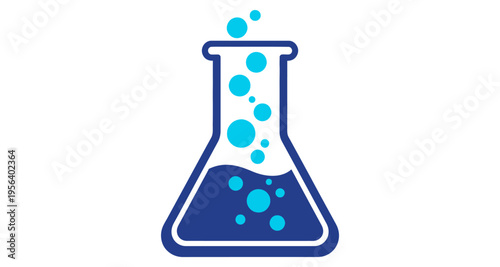 Laboratory Flask Bubbling with Blue Liquid and Spheres Scientific Research and Development Concept Clean Studio Lighting
