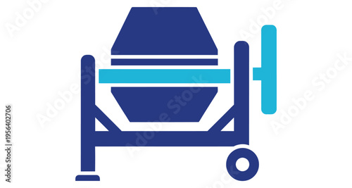 Portable Concrete Mixer Machine Rotating Drum for Construction Site Mixing Materials Flat Design