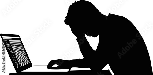 A Freelancer Late Night Work Concept Silhouette Vector Illustration.