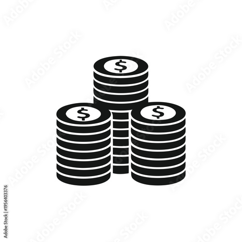 Three neat stacked piles of coins each bear a dollar symbol face upward
