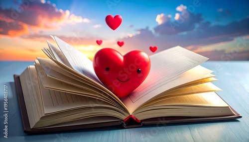 Wallpaper Mural Open Book with Heart and Hearts Floating Above. Torontodigital.ca