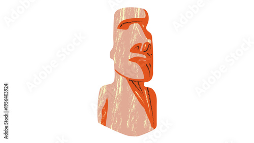 A small orange sculpture of a human head on a white background