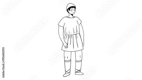 A simple line drawing of a man in a tunic standing alone