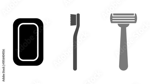 Three minimalist bathroom icons for hygiene and grooming