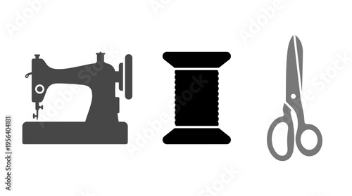 Sewing Machine, Thread Spool, and Scissors Icons
