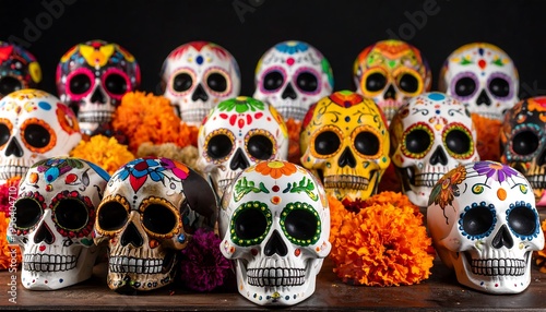 Wallpaper Mural Colorful Sugar Skulls and Marigolds for Day of the Dead Celebration. Torontodigital.ca