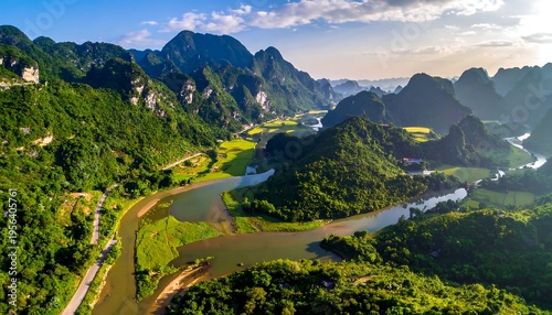 Stunning Aerial View of Ninh Binh Vietnams Karst Landscape.