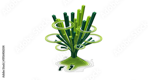 Creative financial visualization showing mountain-like data waves, market charts, and glossy orbs representing economic fluctuations and growth.