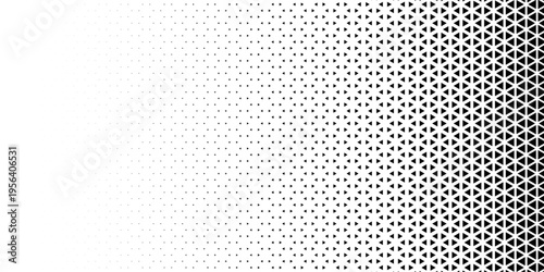 Black and white halftone triangles pattern. Abstract geometric gradient background. Vector illustration.
