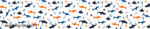 Funny Shark Random Seamless Aquatic Pattern Vector