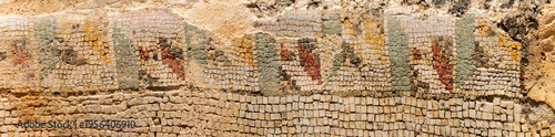Tableau sur toile Panorama of a tile mosaic around the rim of an early Christian baptismal font at