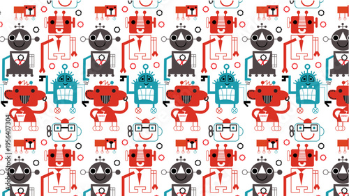 Cute Little Robots Random Seamless Kids Pattern