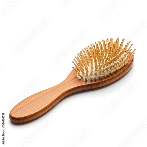 wooden hairbrush isolated on white