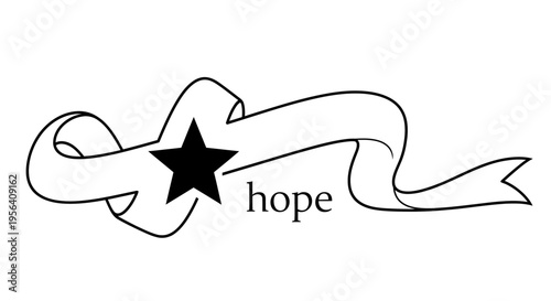 Black star with ribbon and hope text.