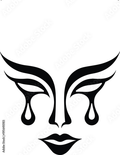 Abstract Goddess Face Illustration with Tears | Minimalist Tribal Female Face Vector Design