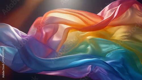 Vibrant, colorful fabric flows in slow motion. This elegant and smooth abstract animation with a beautiful gradient makes a perfect background for creative or artistic projects.