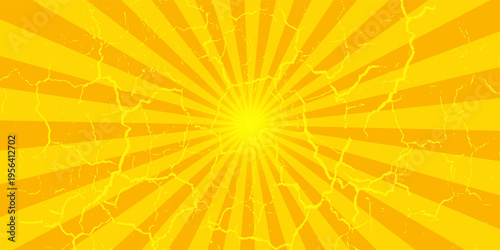 Abstract orange comic background. Art pop cartoon backdrop. Halftone effect pattern. Fun anime texture. Starburst manga style bg. Mark popart radial gradient. Spiral, swirl, comic rays.