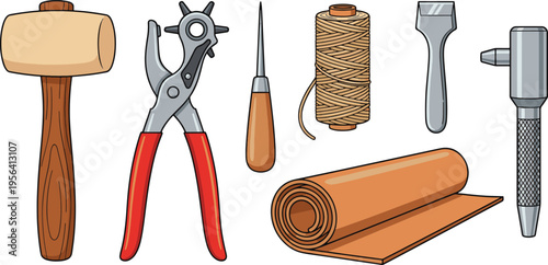 Various tools and materials for crafting and DIY projects on a workbench.