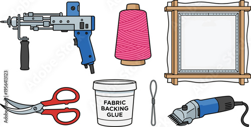 Various crafting tools and materials arranged on a table for a project.