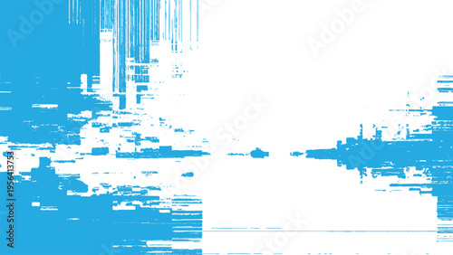 Glitchy blue and white digital distortion abstract error texture background with broken pixels and digital noise