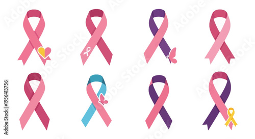 Breast Cancer Awareness Ribbons Collection Illustration.