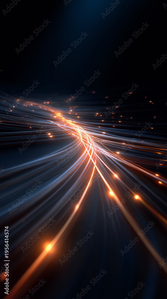 Obraz premium Abstract futuristic light lines flowing, representing high-speed data transfer and global network connection in a dynamic digital concept.